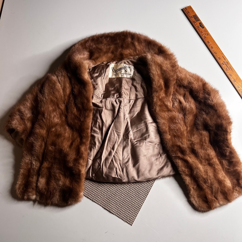 Vintage Youngers Louisville Brown Mink Fur Stole Wrap Shawl Collar Edna M878694
